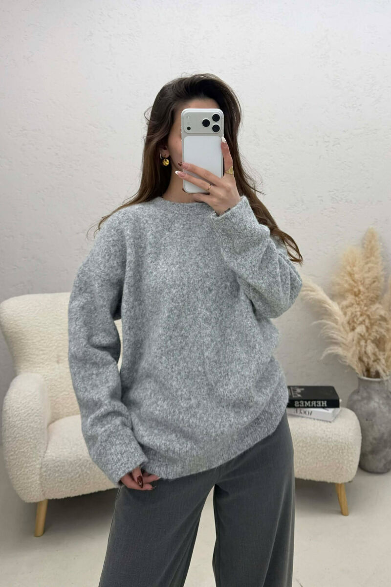 ONE COLOR ROUND NECK WOMEN SWEATER GREY/GRI - 2