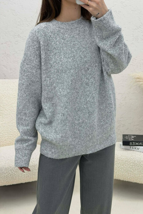 ONE COLOR ROUND NECK WOMEN SWEATER GREY/GRI - 3