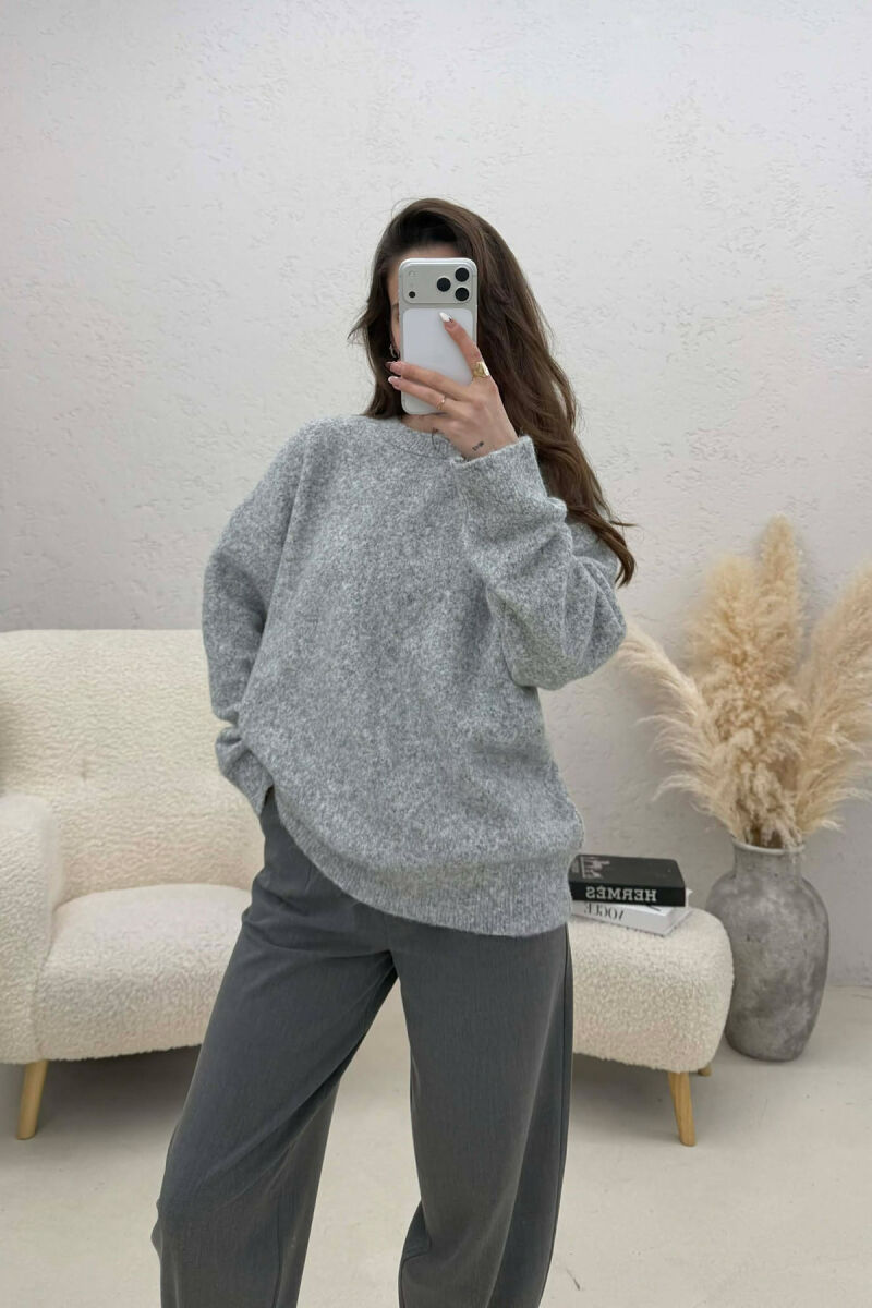 ONE COLOR ROUND NECK WOMEN SWEATER GREY/GRI - 4