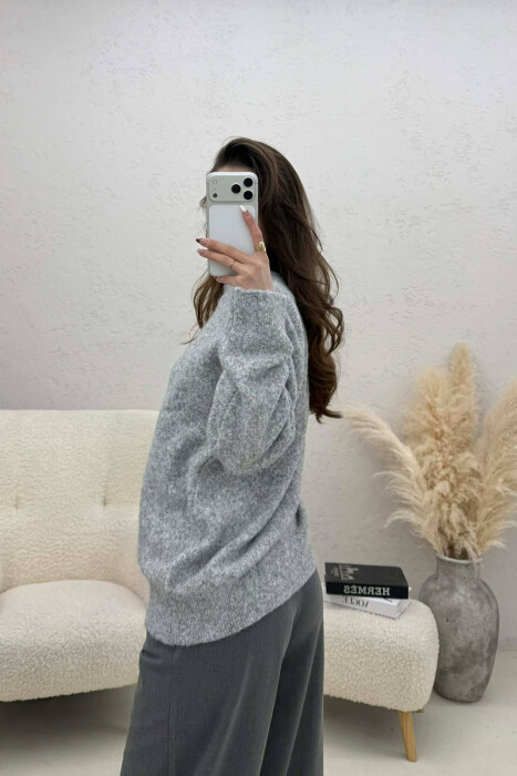 ONE COLOR ROUND NECK WOMEN SWEATER GREY/GRI - 5
