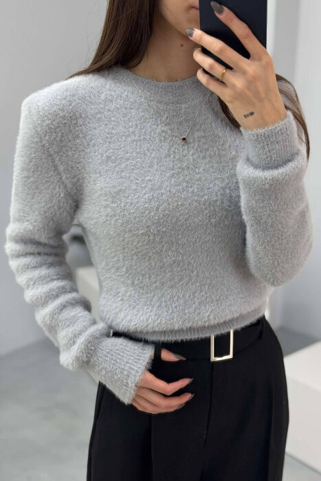 ONE COLOR ROUND NECK WOMEN SWEATER GREY/GRI 