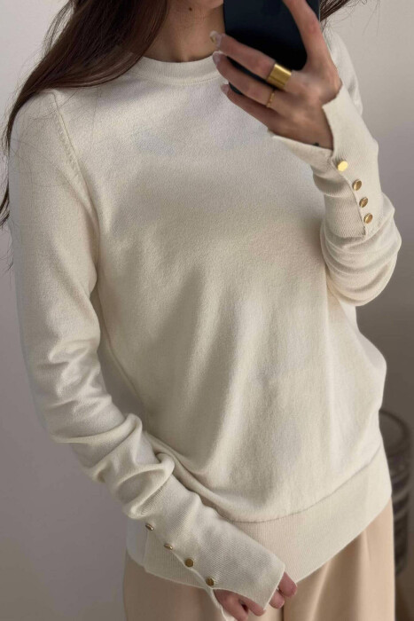 ONE COLOR ROUND NECK WOMEN SWEATER IN CREAM COLOR - 2