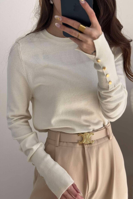 ONE COLOR ROUND NECK WOMEN SWEATER IN CREAM COLOR - 6