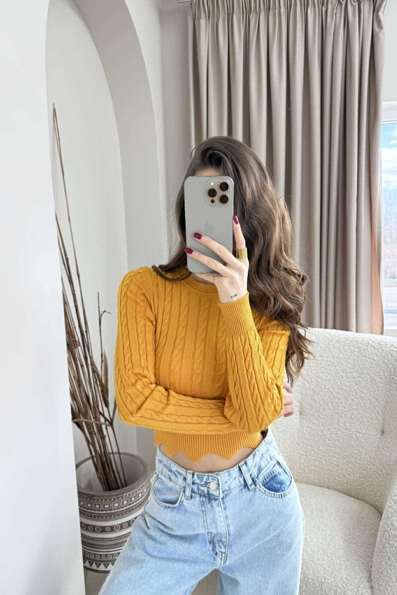 ONE COLOR ROUND NECK WOMEN SWEATER MUSTARD/MUSTARDE - 2