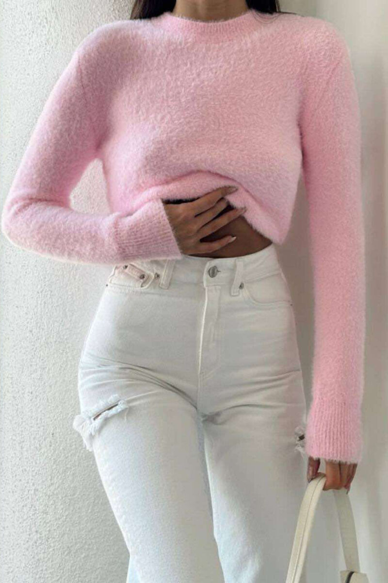 ONE COLOR ROUND NECK WOMEN SWEATER PINK/ROZE - 1