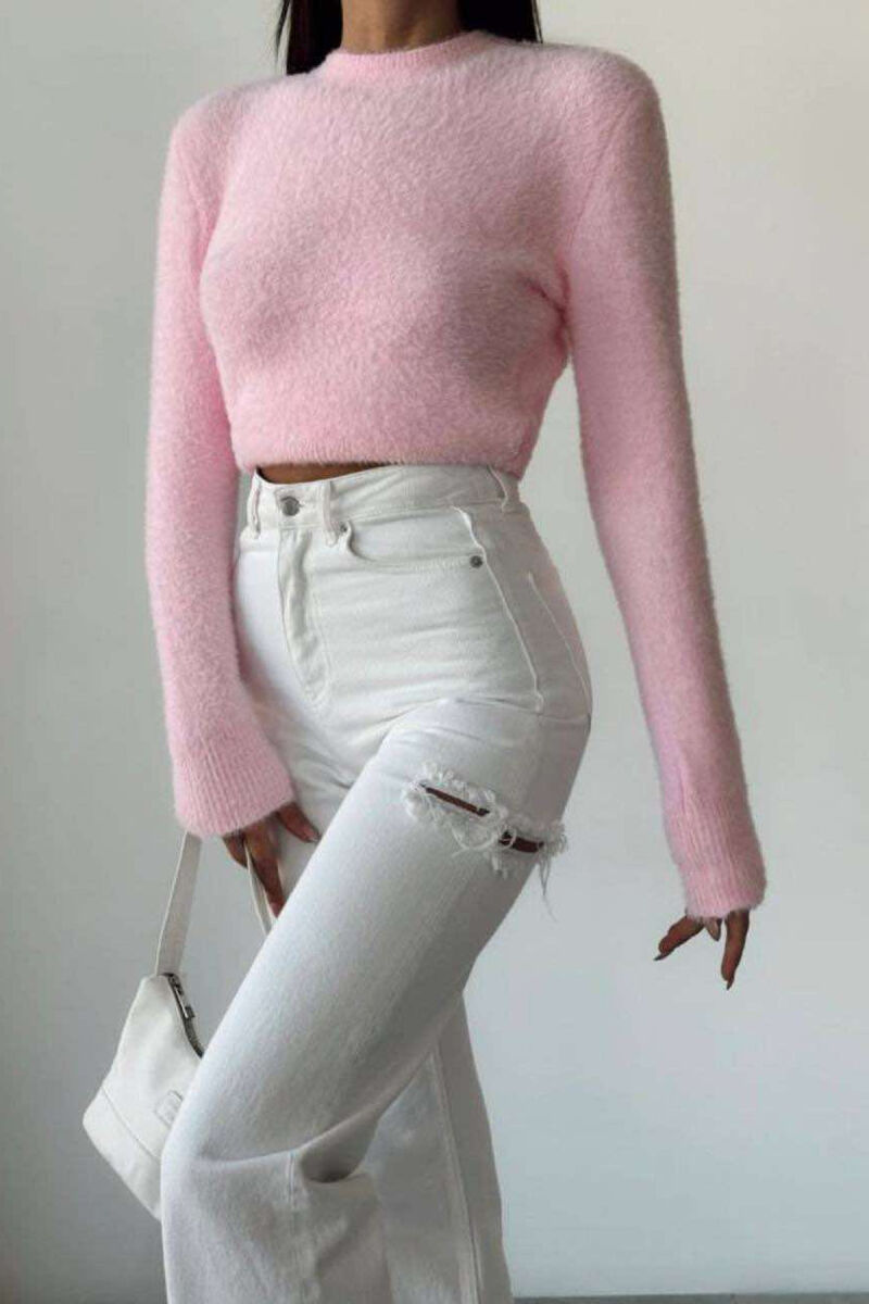 ONE COLOR ROUND NECK WOMEN SWEATER PINK/ROZE - 2