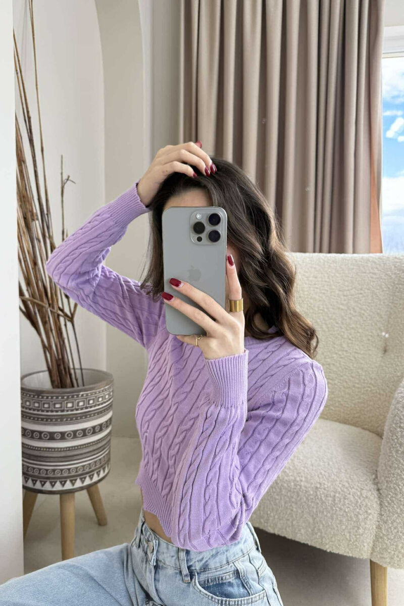 ONE COLOR ROUND NECK WOMEN SWEATER PURPLE/LEJLA - 4