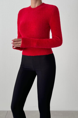 ONE COLOR ROUND NECK WOMEN SWEATER RED/E KUQE 