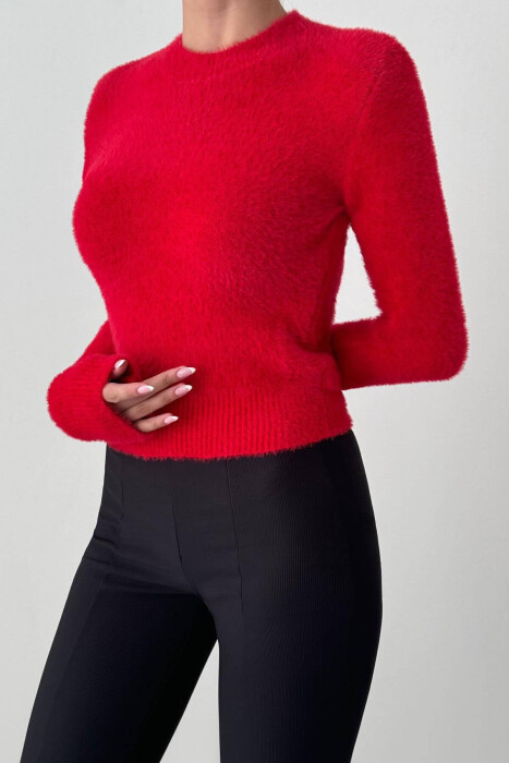 ONE COLOR ROUND NECK WOMEN SWEATER RED/E KUQE - 3