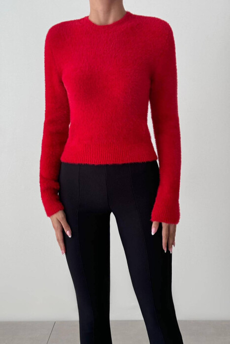 ONE COLOR ROUND NECK WOMEN SWEATER RED/E KUQE - 4