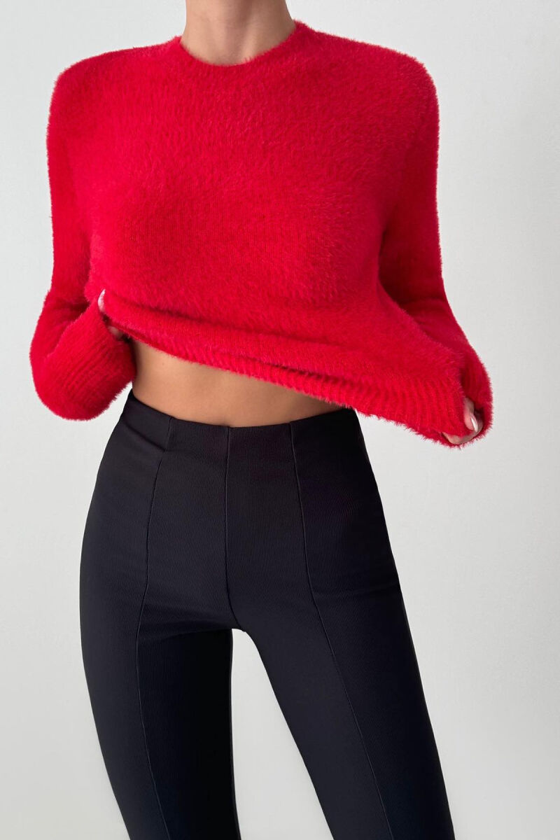 ONE COLOR ROUND NECK WOMEN SWEATER RED/E KUQE - 5