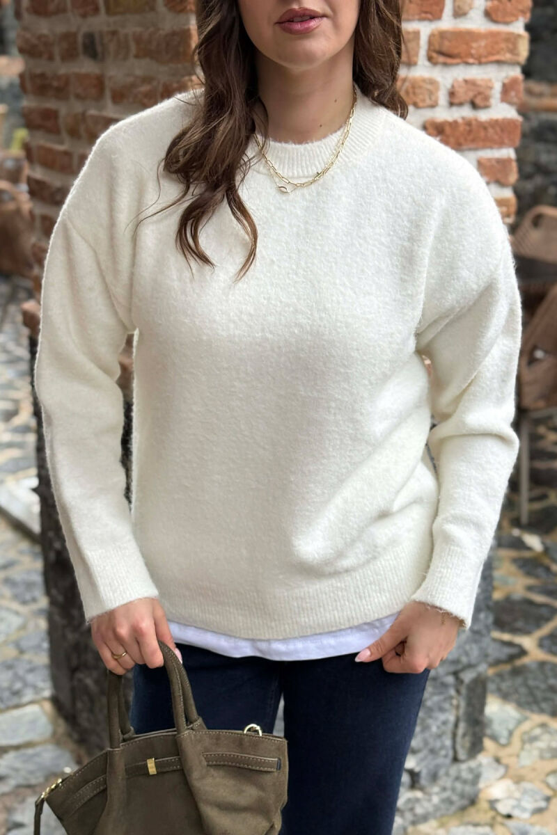 ONE COLOR ROUND NECK WOMEN SWEATER WHITE-E BARDHE - 2
