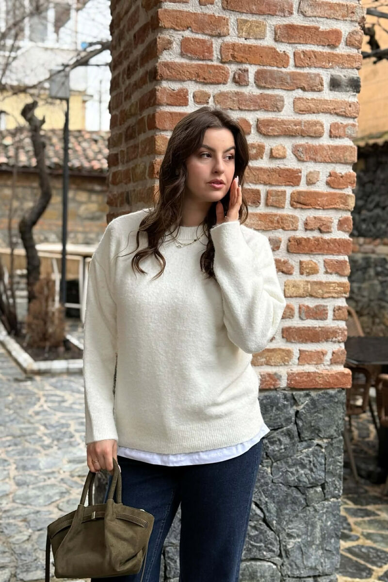 ONE COLOR ROUND NECK WOMEN SWEATER WHITE-E BARDHE - 3