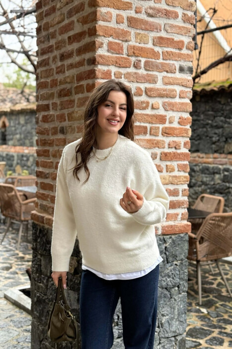 ONE COLOR ROUND NECK WOMEN SWEATER WHITE-E BARDHE - 4