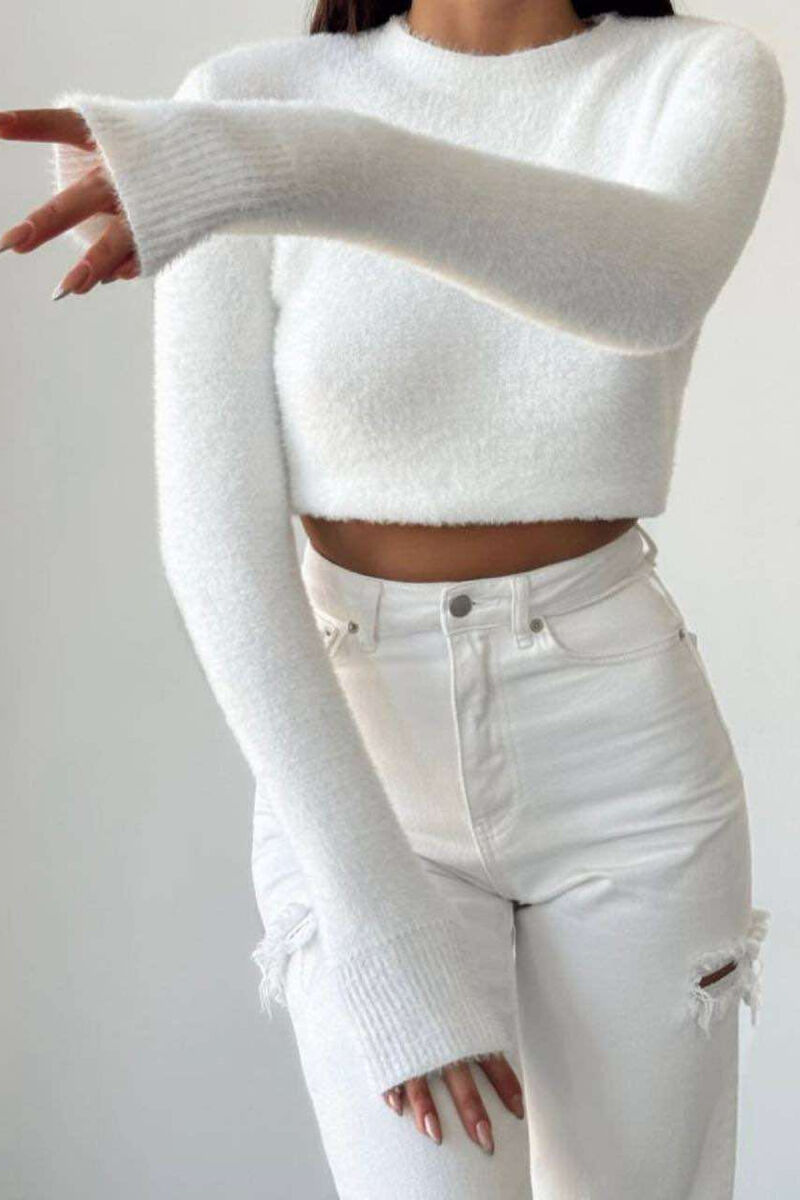 ONE COLOR ROUND NECK WOMEN SWEATER WHITE-E BARDHE - 1