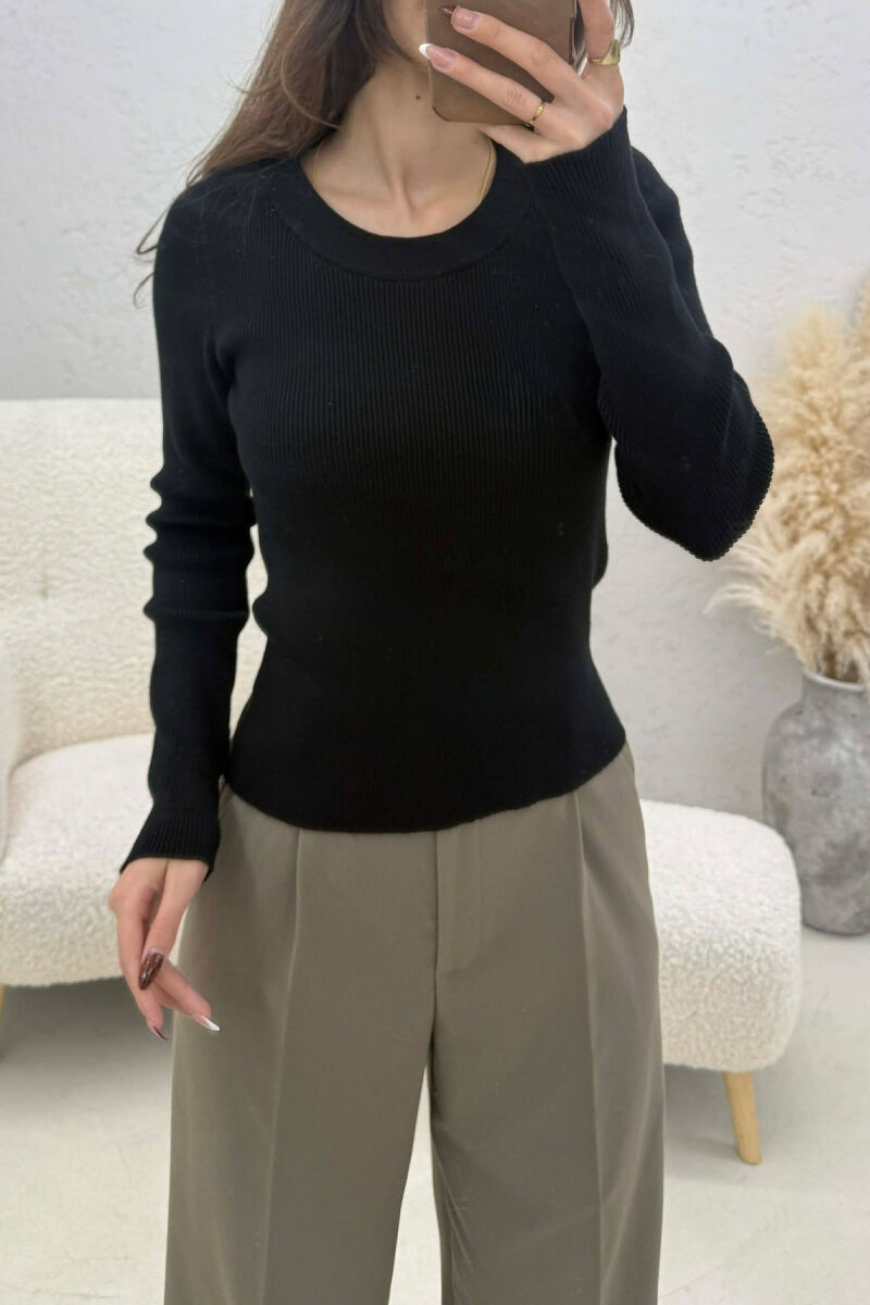 ONE COLOR ROUND NECK WOMEN SWEATSHIRT BLACK/ E ZEZE - 3