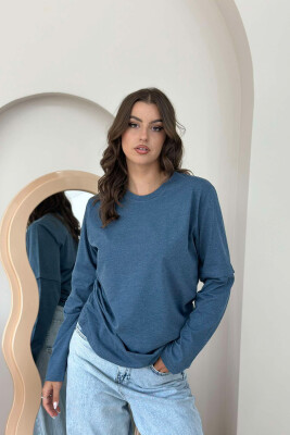 ONE COLOR ROUND NECK WOMEN SWEATSHIRT BLUE STONE/GK 