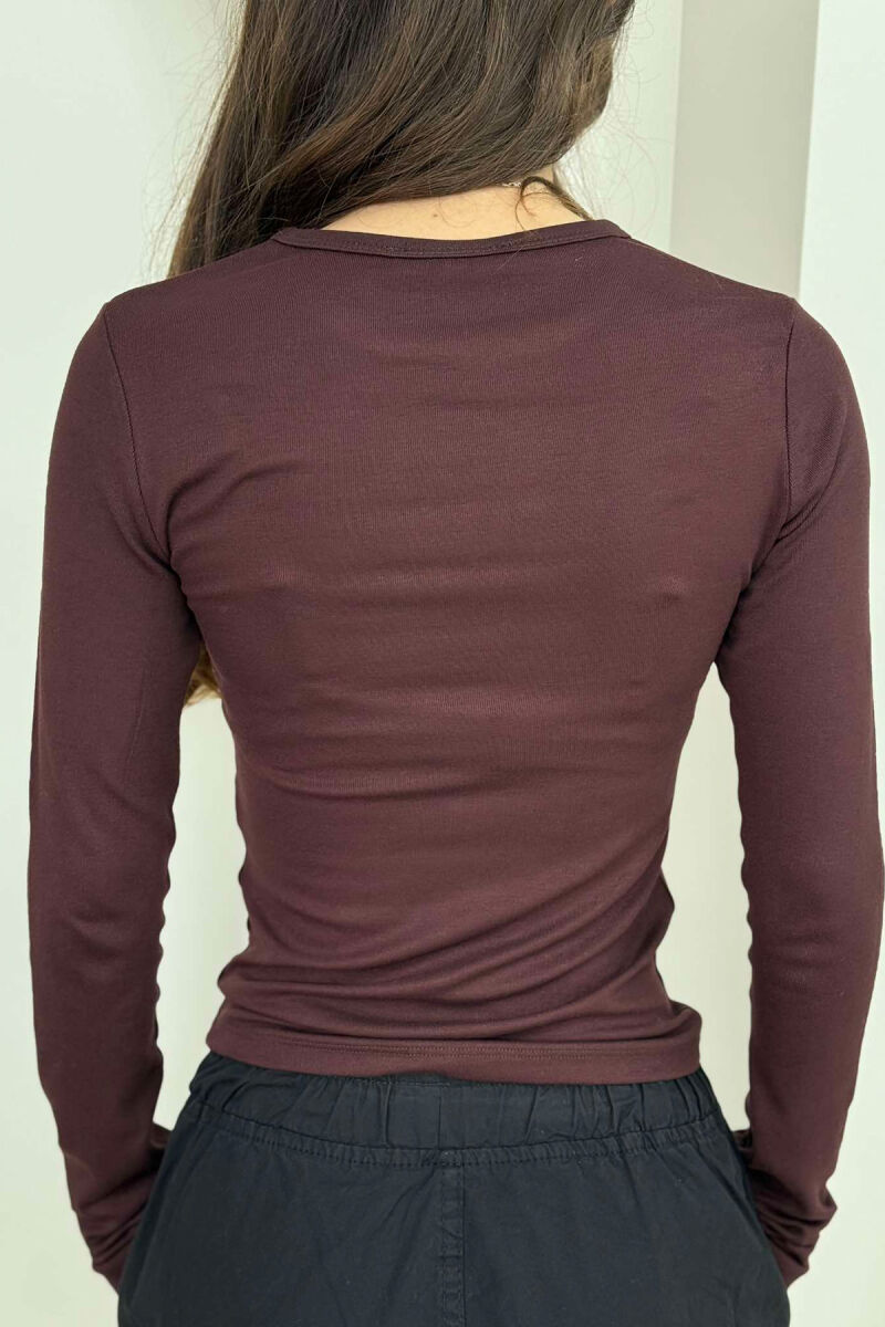 ONE COLOR ROUND NECK WOMEN SWEATSHIRT BROWN/KAFE - 3