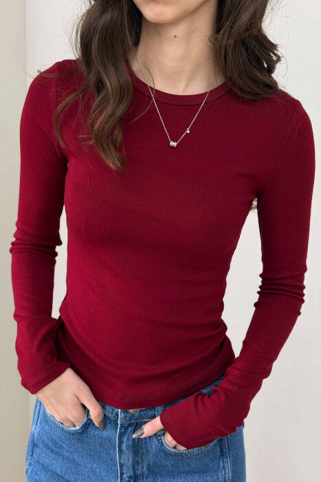 ONE COLOR ROUND NECK WOMEN SWEATSHIRT BURGUNDY/VISHNJE 