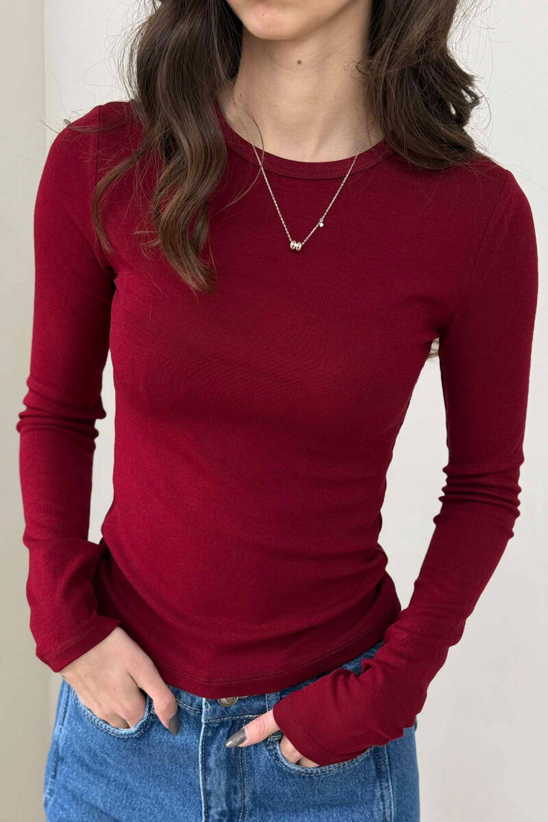 ONE COLOR ROUND NECK WOMEN SWEATSHIRT BURGUNDY/VISHNJE - 1