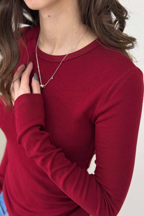 ONE COLOR ROUND NECK WOMEN SWEATSHIRT BURGUNDY/VISHNJE - 2