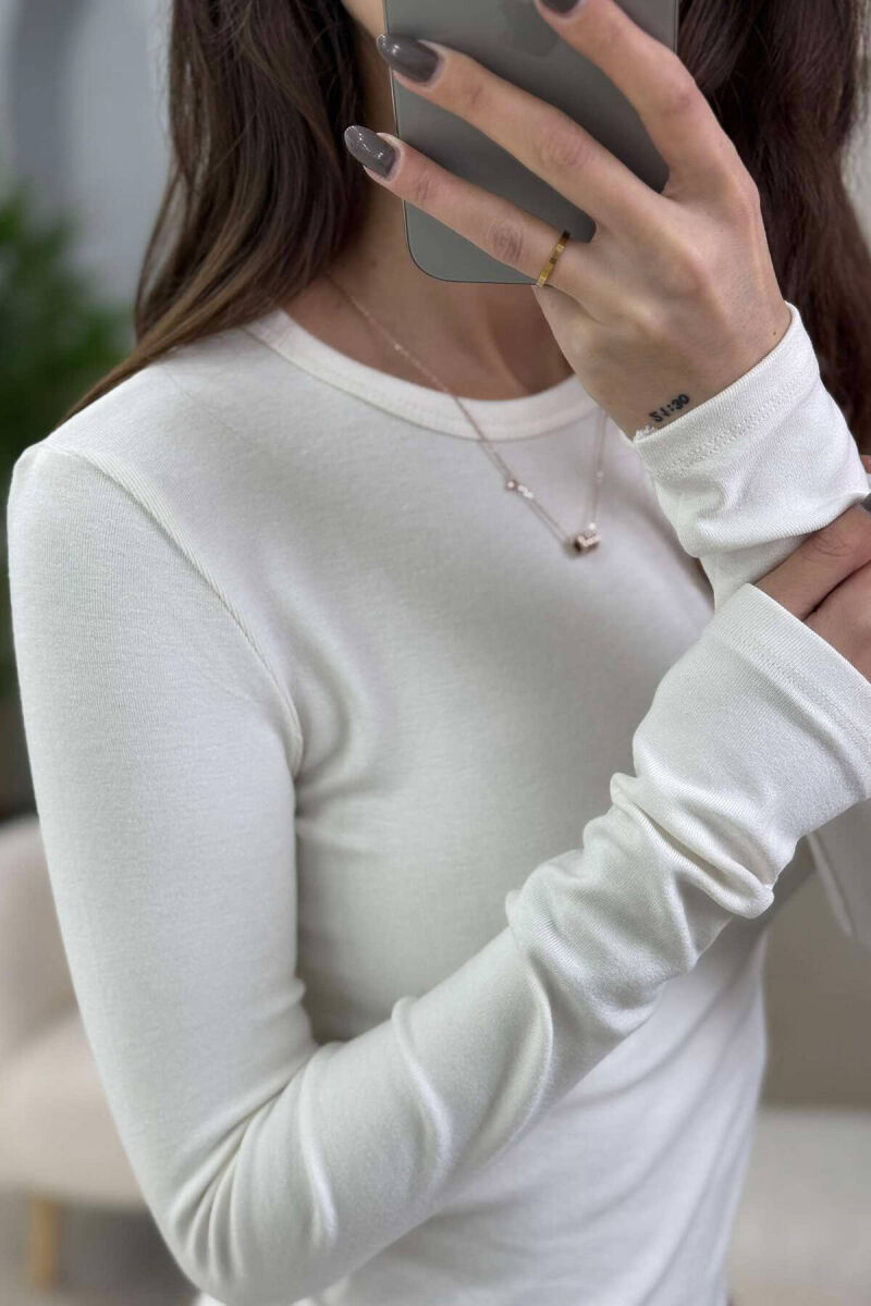 ONE COLOR ROUND NECK WOMEN SWEATSHIRT CREAM/KREM - 3