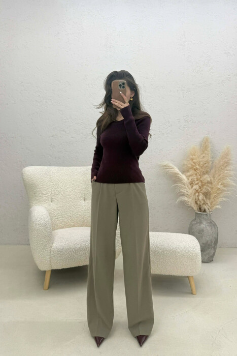 ONE COLOR ROUND NECK WOMEN SWEATSHIRT DARK BURGUNDY/VISHNJE E ERRET - 3