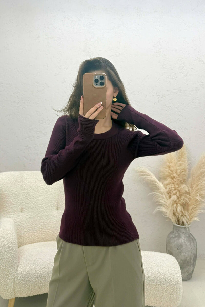 ONE COLOR ROUND NECK WOMEN SWEATSHIRT DARK BURGUNDY/VISHNJE E ERRET - 4