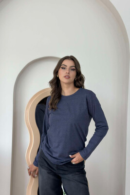 ONE COLOR ROUND NECK WOMEN SWEATSHIRT DARK SLATE BLUE/BLU LEJLA 