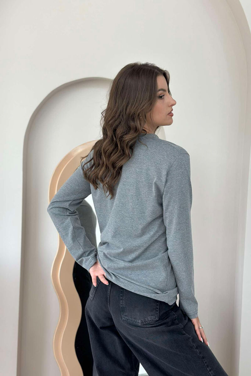 ONE COLOR ROUND NECK WOMEN SWEATSHIRT GREY/GRI - 4