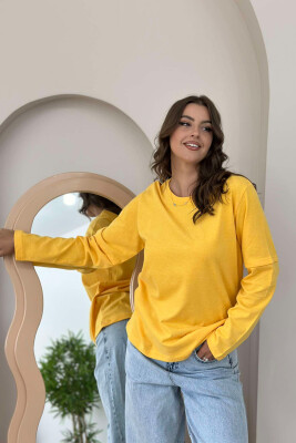 ONE COLOR ROUND NECK WOMEN SWEATSHIRT YELLOW/E VERDHE 