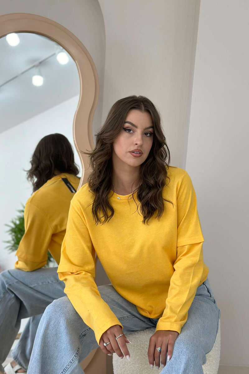 ONE COLOR ROUND NECK WOMEN SWEATSHIRT YELLOW/E VERDHE - 3