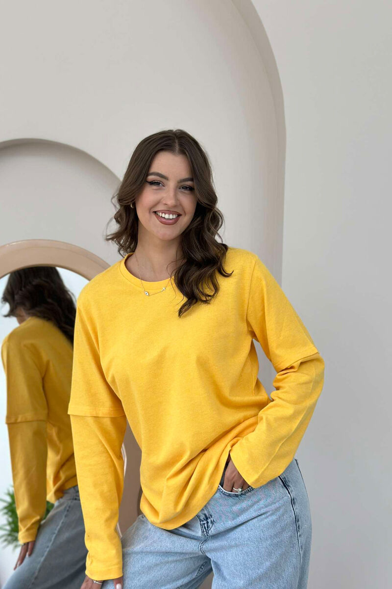 ONE COLOR ROUND NECK WOMEN SWEATSHIRT YELLOW/E VERDHE - 5