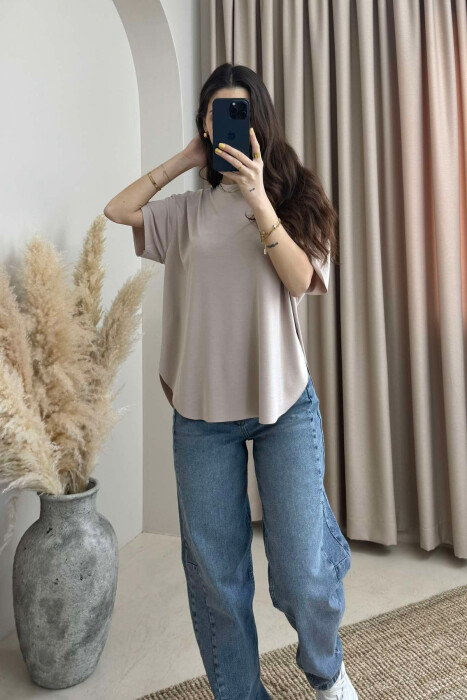 ONE COLOR ROUND NECK WOMEN T-SHIRT BEIGE/BEZHE 