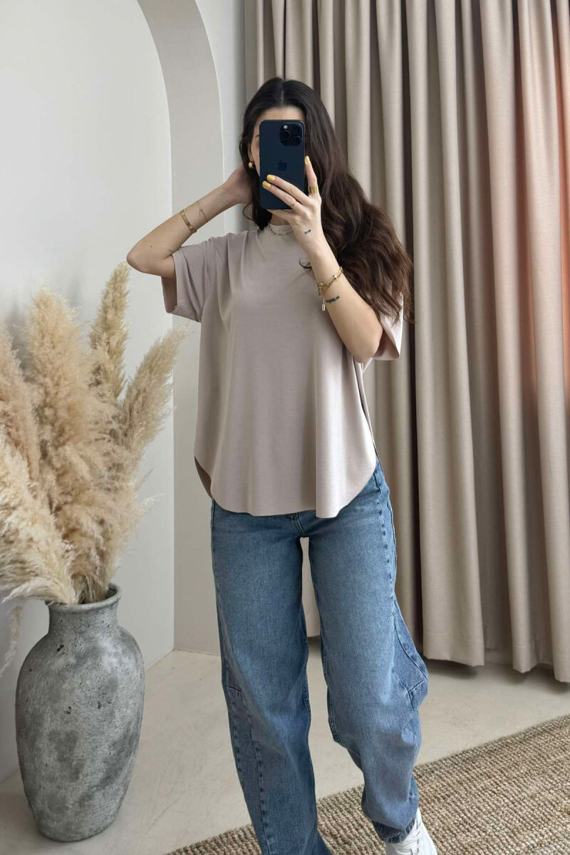 ONE COLOR ROUND NECK WOMEN T-SHIRT BEIGE/BEZHE - 1