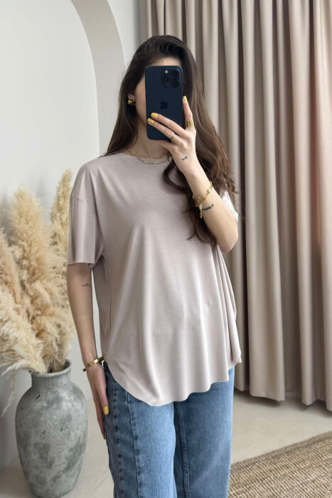 ONE COLOR ROUND NECK WOMEN T-SHIRT BEIGE/BEZHE - 2