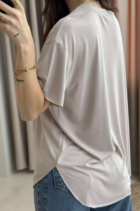 ONE COLOR ROUND NECK WOMEN T-SHIRT BEIGE/BEZHE - 3