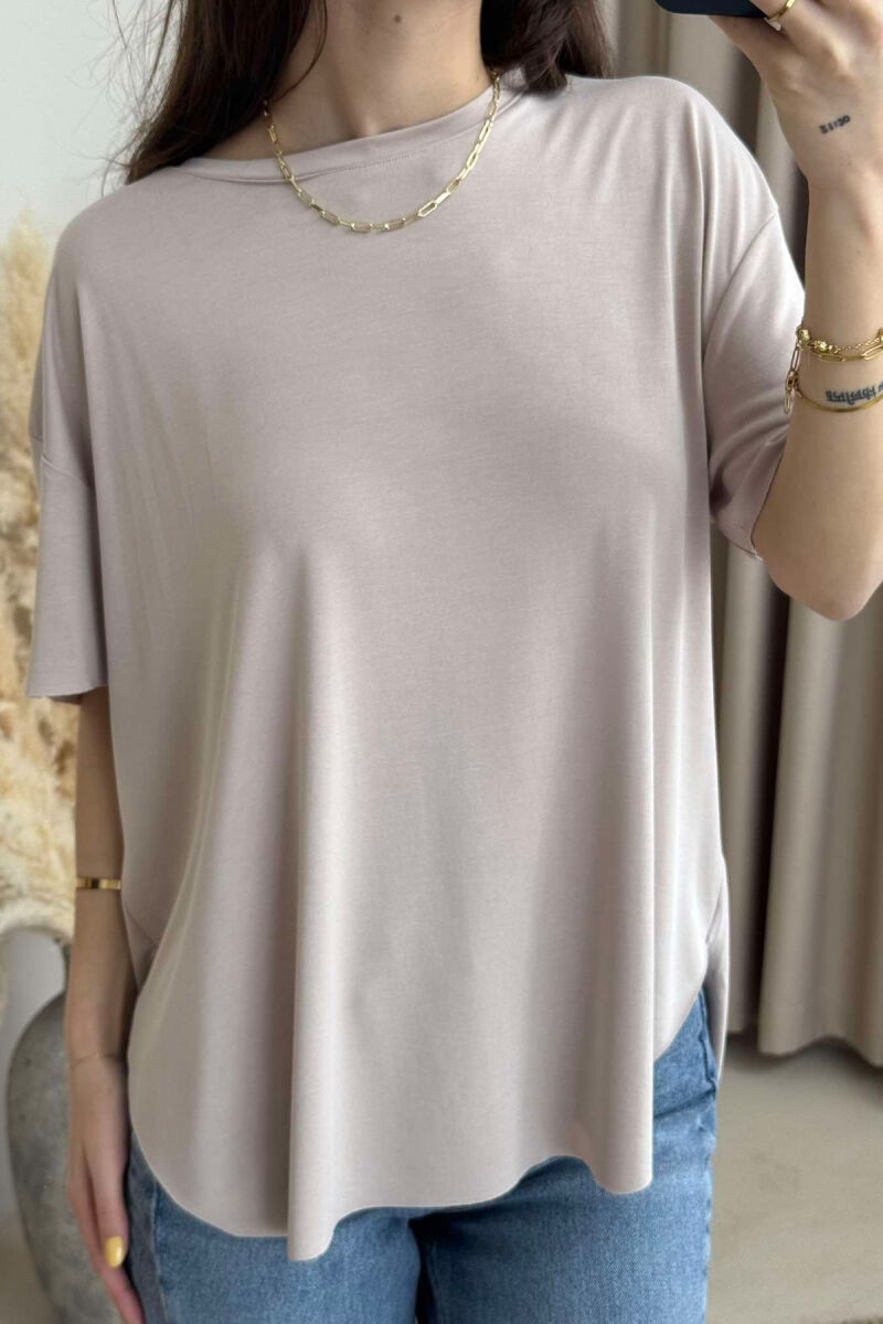 ONE COLOR ROUND NECK WOMEN T-SHIRT BEIGE/BEZHE - 4