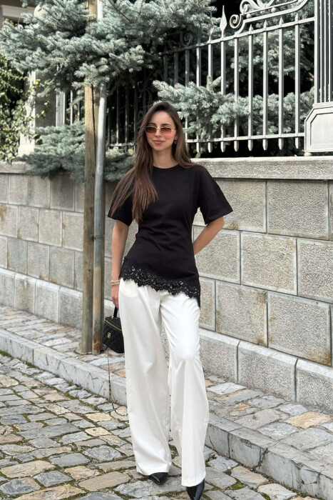 ONE COLOR ROUND NECK WOMEN T-SHIRT BLACK/ E ZEZE - 4