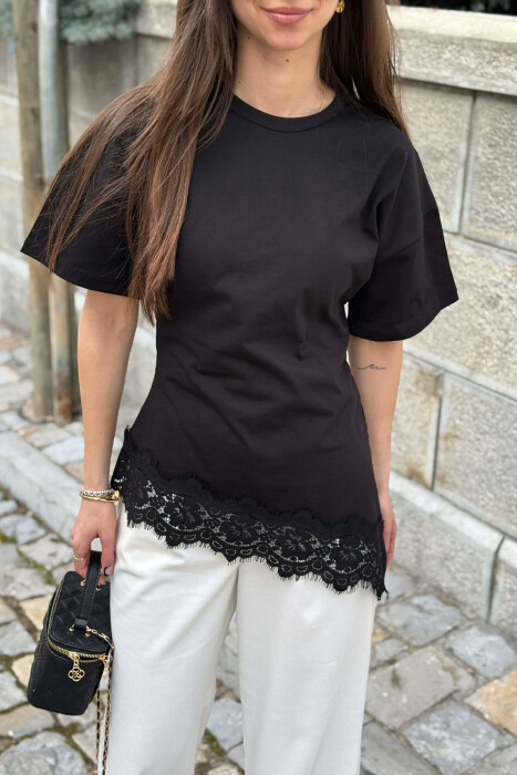 ONE COLOR ROUND NECK WOMEN T-SHIRT BLACK/ E ZEZE - 5