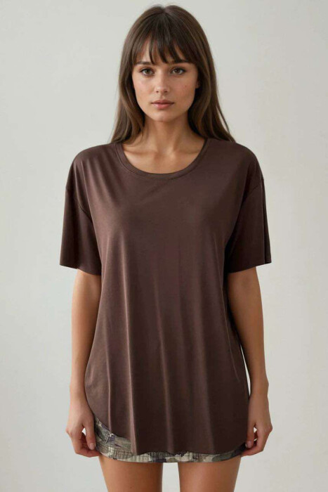 ONE COLOR ROUND NECK WOMEN T-SHIRT BROWN/KAFE 