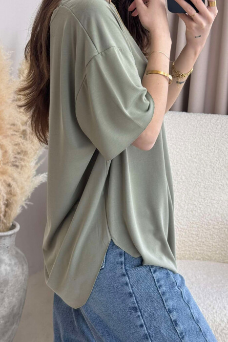 ONE COLOR ROUND NECK WOMEN T-SHIRT MINT/MENTE - 4