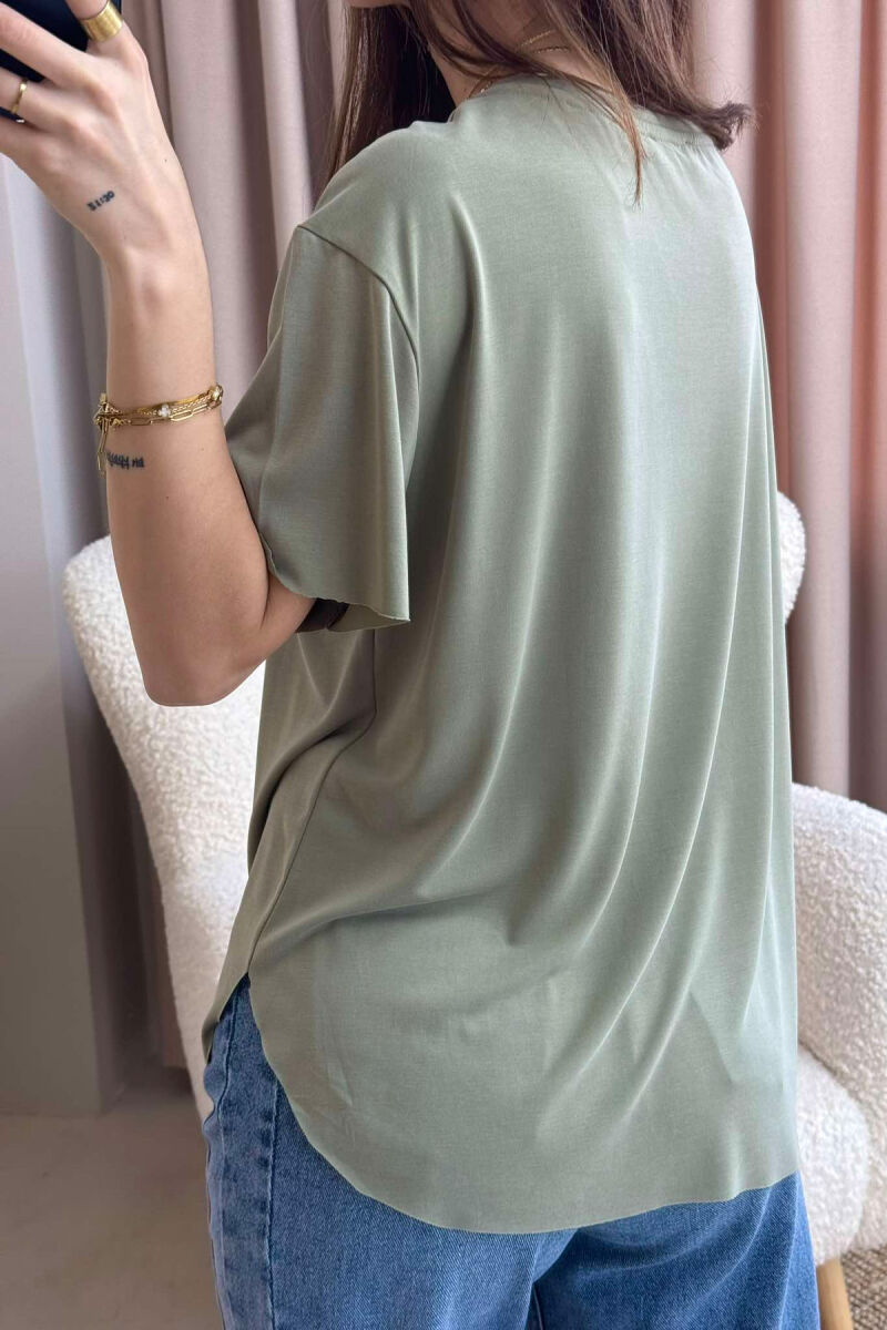 ONE COLOR ROUND NECK WOMEN T-SHIRT MINT/MENTE - 5