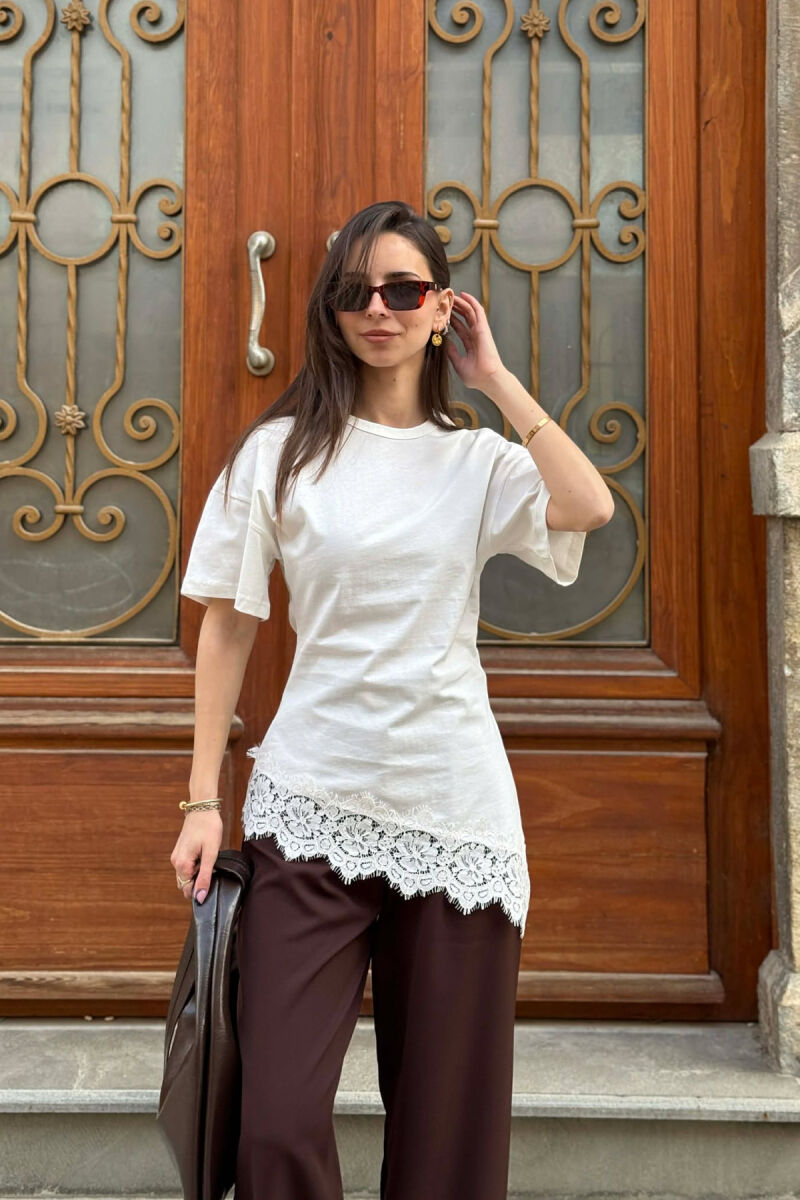 ONE COLOR ROUND NECK WOMEN T-SHIRT WHITE-E BARDHE - 1