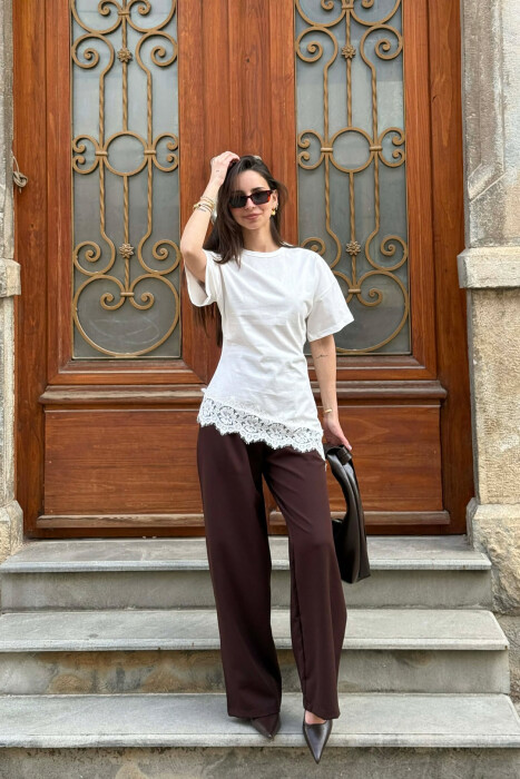 ONE COLOR ROUND NECK WOMEN T-SHIRT WHITE-E BARDHE - 2