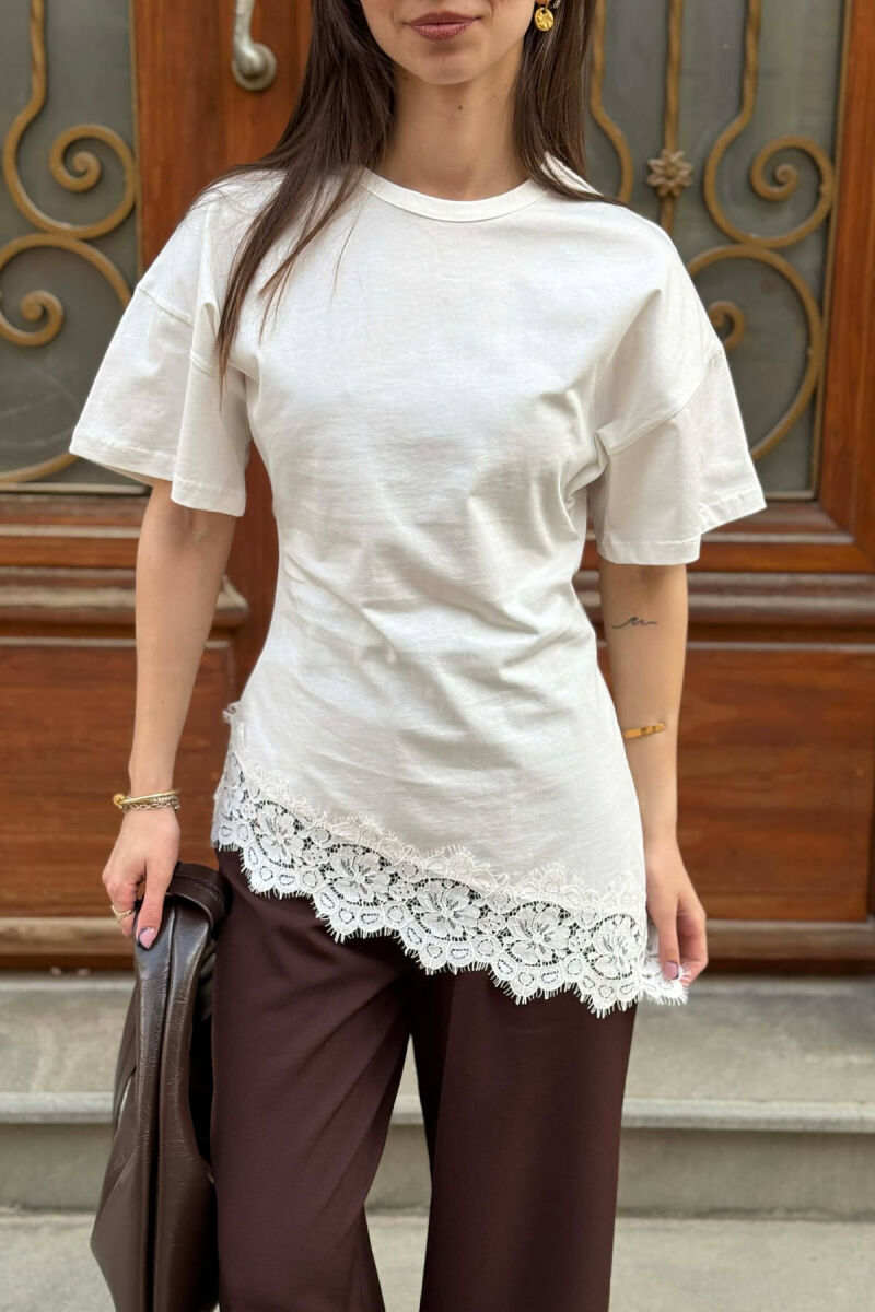 ONE COLOR ROUND NECK WOMEN T-SHIRT WHITE-E BARDHE - 4