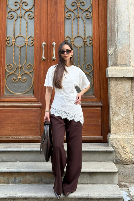 ONE COLOR ROUND NECK WOMEN T-SHIRT WHITE-E BARDHE - 5