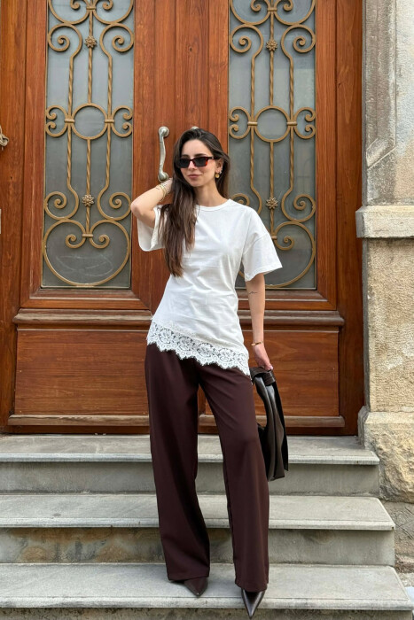 ONE COLOR ROUND NECK WOMEN T-SHIRT WHITE-E BARDHE - 6