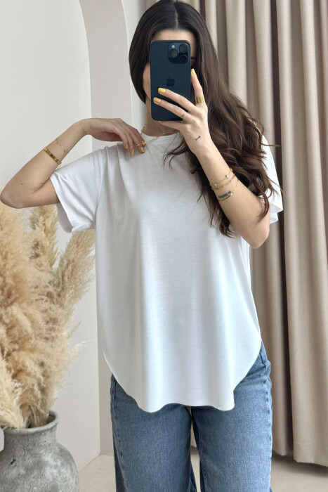ONE COLOR ROUND NECK WOMEN T-SHIRT WHITE-E BARDHE 