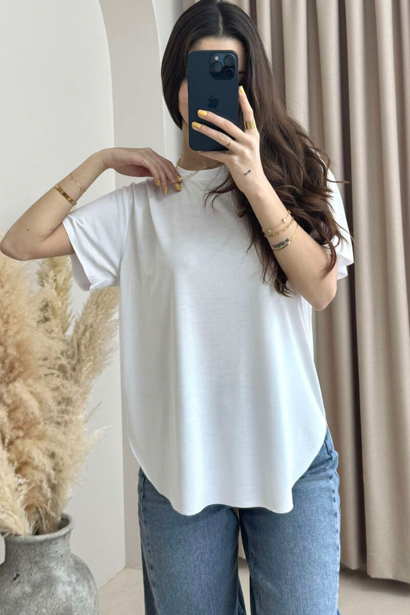 ONE COLOR ROUND NECK WOMEN T-SHIRT WHITE-E BARDHE - 1